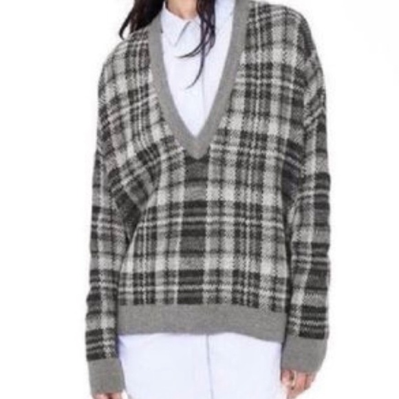 Banana REPUBLIC Wool Blend with Mohair Boxy Oversize Check Vee Neck Sweater XS - Picture 1 of 10